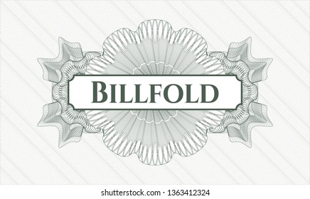 Green passport style rosette with text Billfold inside