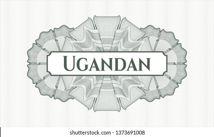 Green passport style rosette with text Ugandan inside