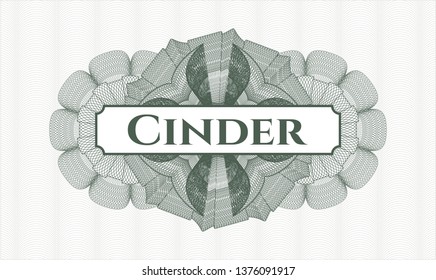 Green passport style rosette with text Cinder inside