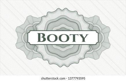 Green passport style rosette with text Booty inside