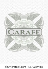 Green passport style rosette with text Carafe inside