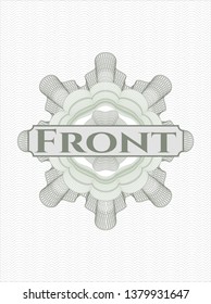 Green passport style rosette with text Front inside