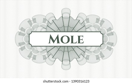 Green passport style rosette with text Mole inside
