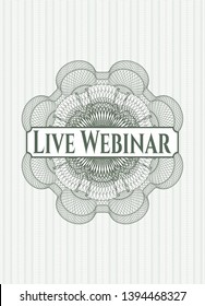 Green passport style rosette with text Live Webinar inside