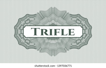 Green passport style rosette with text Trifle inside