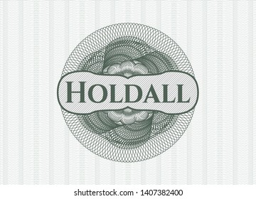 Green passport style rosette with text Holdall inside