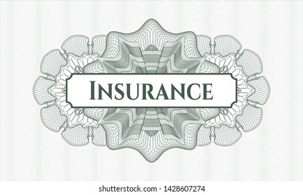 Green passport style rosette with text Insurance inside