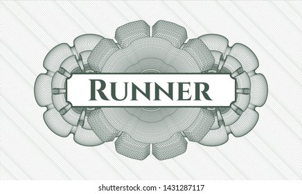 Green passport style rosette with text Runner inside