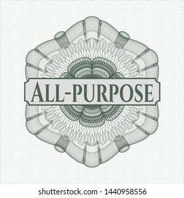  Green passport style rosette with text All-purpose inside