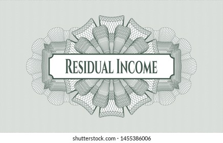 Green passport style rosette with text Residual Income inside