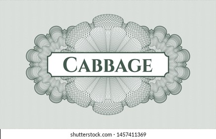 Green passport style rosette with text Cabbage inside