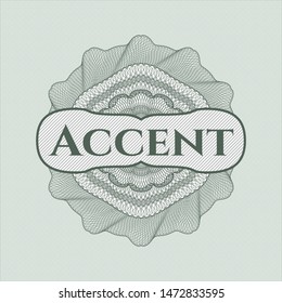 Green passport style rosette with text Accent inside