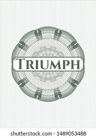Green passport style rosette with text Triumph inside