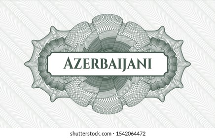 Green passport style rosette with text Azerbaijani inside