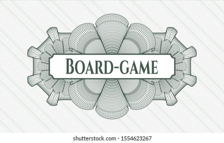 Green passport style rosette with text Board-game inside