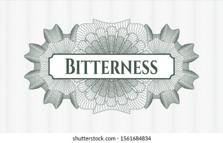 Green passport style rosette with text Bitterness inside