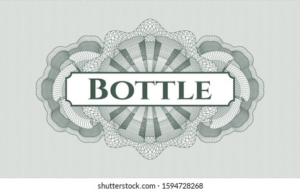 Green passport style rosette with text Bottle inside
