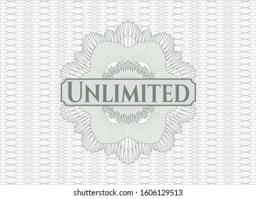 Green passport style rosette with text Unlimited inside