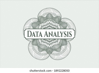 Green passport style rosette with text Data Analysis inside