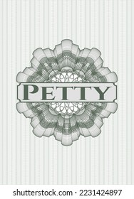 Rosette estilo pasaporte verde con texto Petty dentro