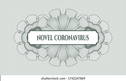 Green passport style rosette. Vector Illustration. Detailed with text Novel Coronavirus inside