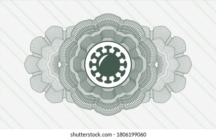 Green passport style rosette. Vector Illustration. Detailed with coronavirus icon inside