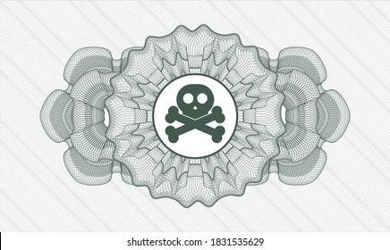 Green passport style rosette. Vector Illustration. Detailed with crossbones icon inside