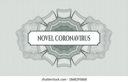 Rosette im grünen Reisepass. Vektorgrafik. Detaillierte Angaben mit Text Novel Coronavirus Innen