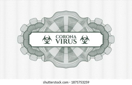 Green passport style rosette. Vector Illustration. Detailed with text Coronavirus inside