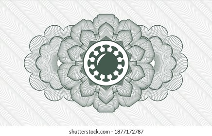 Rosette estilo pasaporte verde. Ilustración vectorial. Detallado con el icono de coronavirus dentro
