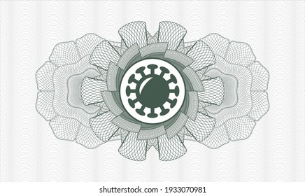 Green passport style rosette. Vector Illustration. Detailed with coronavirus icon inside