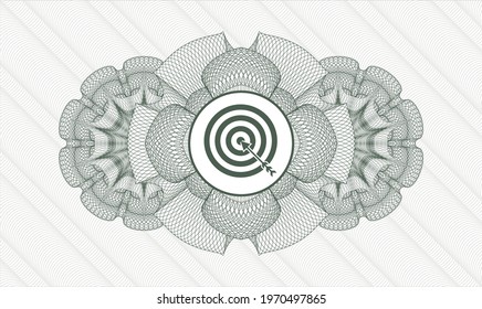 Green passport style rosette. Vector Illustration. Detailed with target, business icon inside