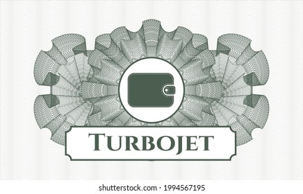 Green passport style rosette. Vector Illustration. Detailed with wallet icon and Turbojet text inside