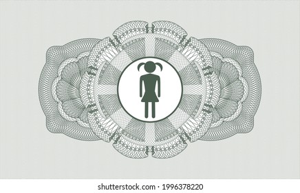 Green passport style rosette. Vector Illustration. Detailed with girl icon inside