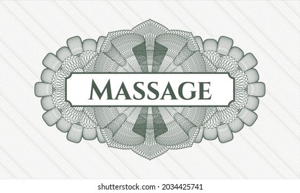 Green passport style rosette. Vector Illustration. Detailed with text Massage inside