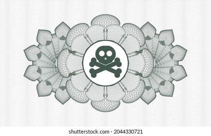 Green passport style rosette. Vector Illustration. Detailed with crossbones icon inside
