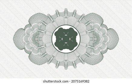 Green passport style rosette. Vector Illustration. Detailed with four leaf clover icon inside