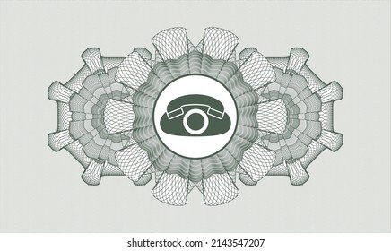 Green passport style rosette. Vector Illustration. Detailed with phone icon inside