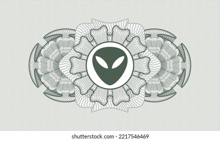 Green passport style rosette. Vector Illustration. Detailed with alien icon inside
