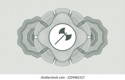 Green passport style rosette. Vector Illustration. Detailed with medieval axe icon inside