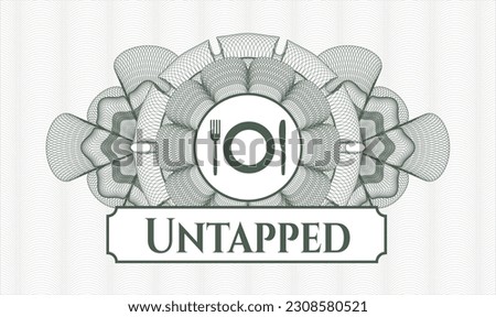 Green passport style rosette. Vector Illustration. Detailed with restaurant icon and Untapped text inside