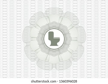 Green passport style rosette with WC toilet icon inside