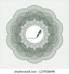 Green passport style rosette with writer icon inside