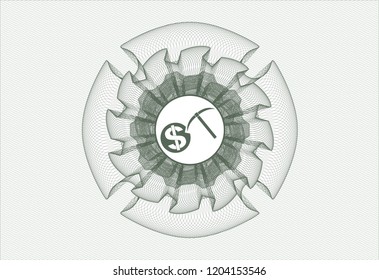 Green passport style rossete with cryptocurrency mining icon inside