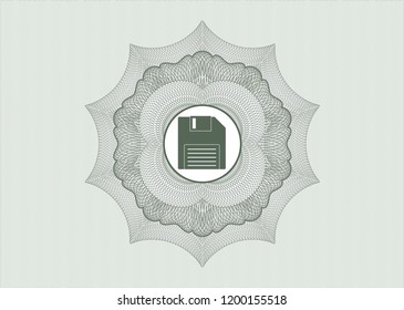 Green passport style rossete with diskette icon inside