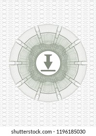Green passport style rossete with download icon inside