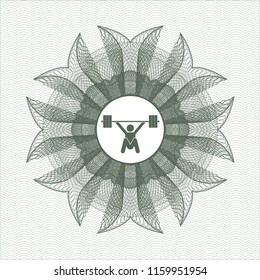 Green passport style rossete with snatch, weightlifting icon inside