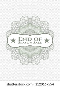 Green passport style rossete with text End of Season Sale inside