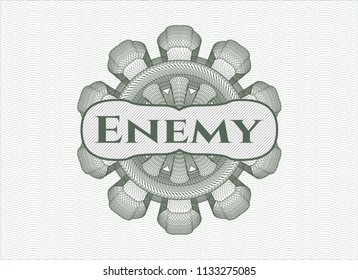 Green passport style rossete with text Enemy inside