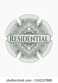 Green passport style rossete with text Residential inside
